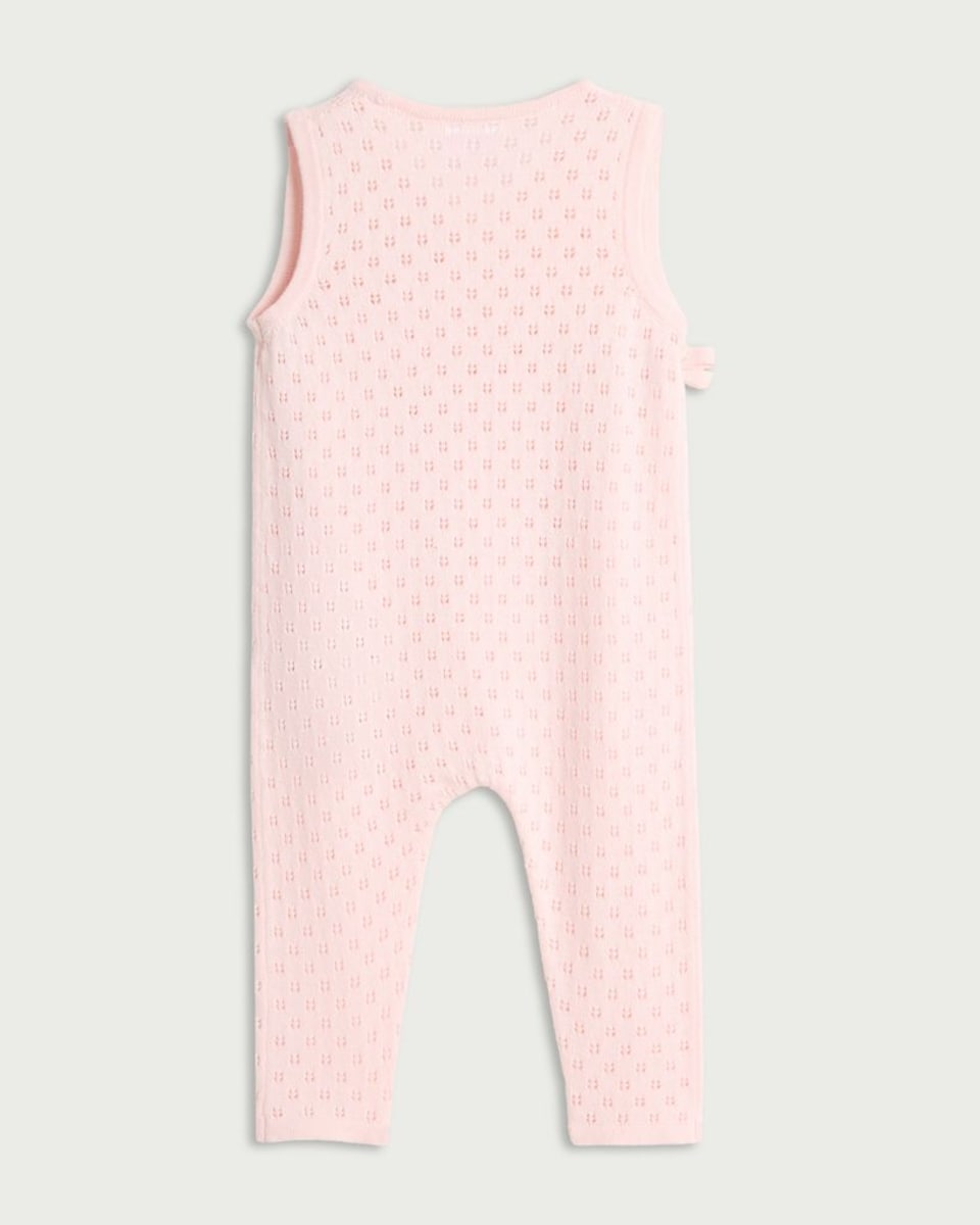 image 1 of F&F Baby Pure Cotton Pointelle Wrap Front Sleeveless Romper in Pink