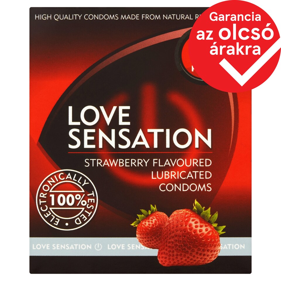 Love Sensation Strawberry Flavoured Lubricated Condoms 3 pcs