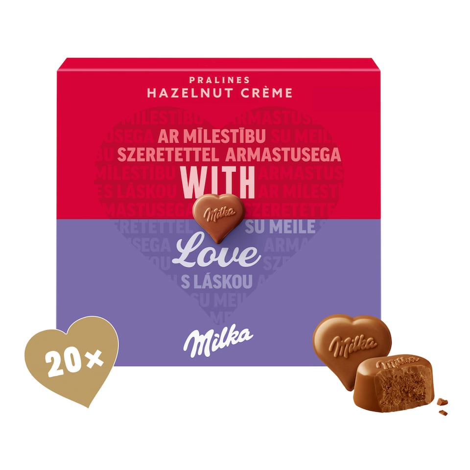 Milka bonboniéra I Love Milka, lieskooriešková náplň 110 g