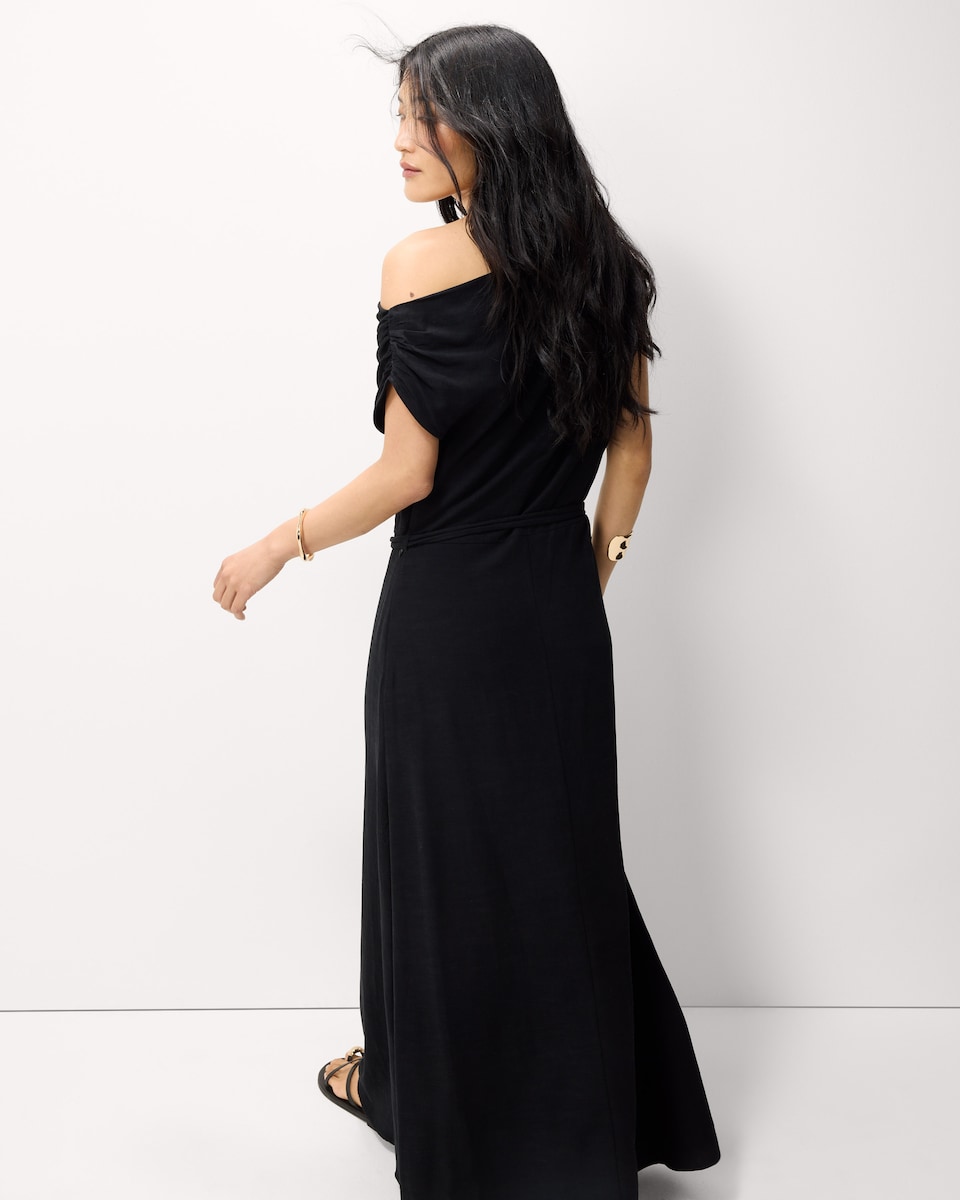 image 1 of F&F Ruched Belted Midi Dress in Black