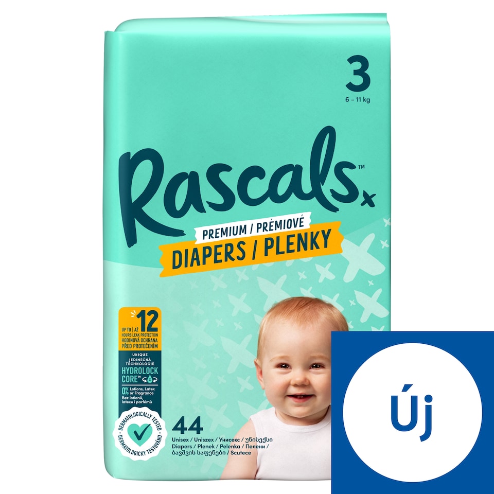 Rascals Premium Unisex pelenka, méret: 3, 6-11 kg, 44 db  1. kép