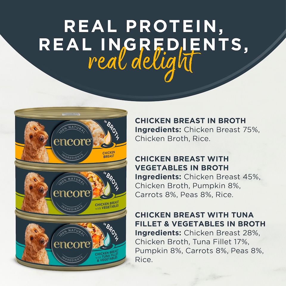 image 1 of Encore Natural Wet Dog Food Chicken Selection in Broth Tins 8 x 156g