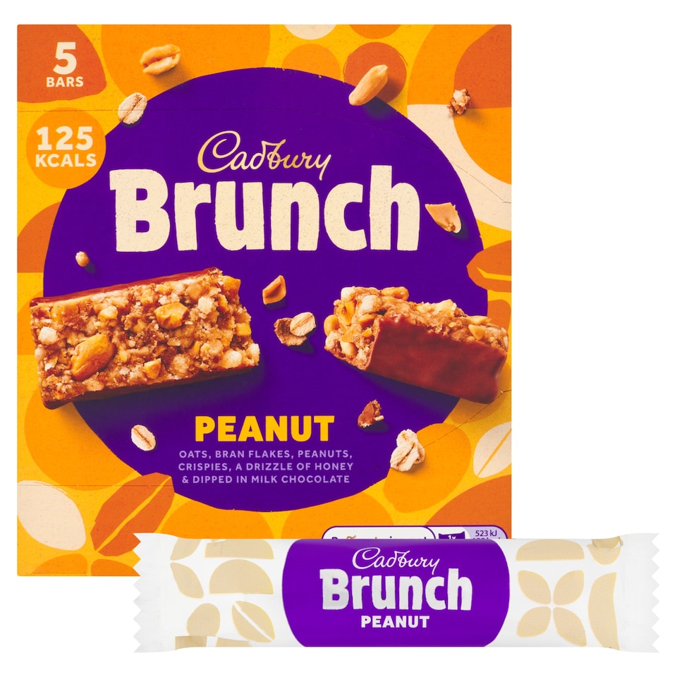 image 1 of Cadbury Brunch Peanut Milk Chocolate Cereal Bars 5 x 28g
