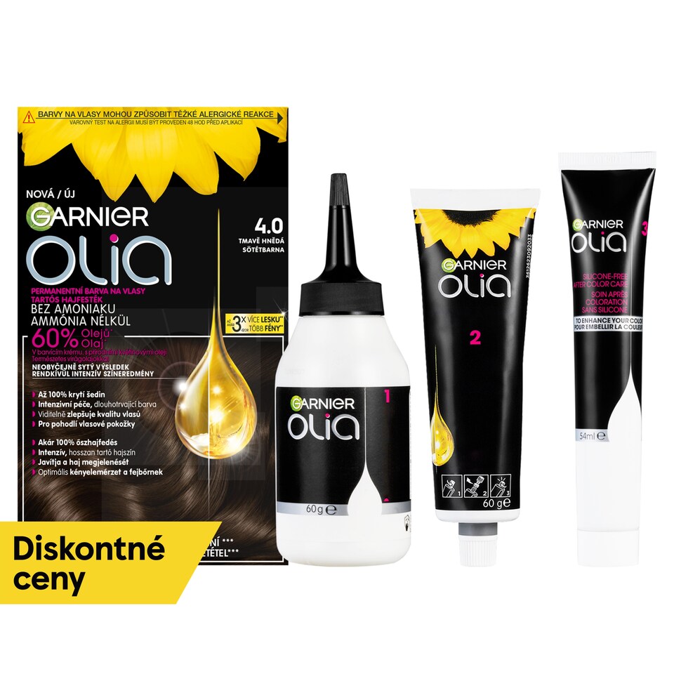 Garnier Olia permanentná farba na vlasy 4 .0 Tmavohnedá, 60 +60 +54 ml