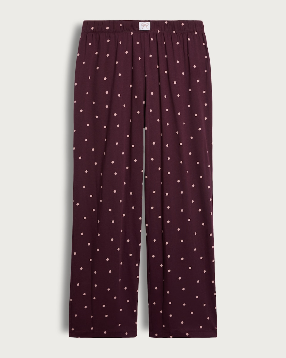 image 1 of F&F Pure Cotton Polka Dot Pyjama Bottoms in Burgundy
