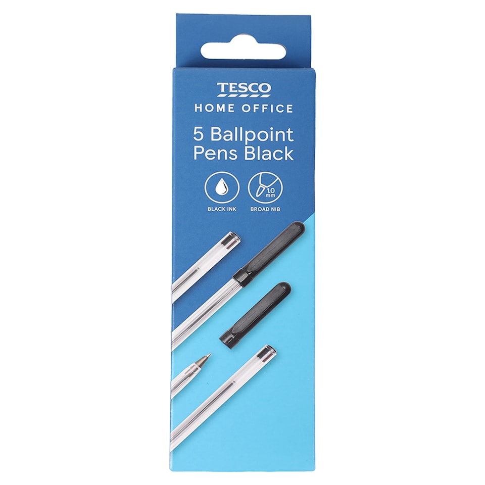 Tesco Classic Ball Pens Black 5 Pack