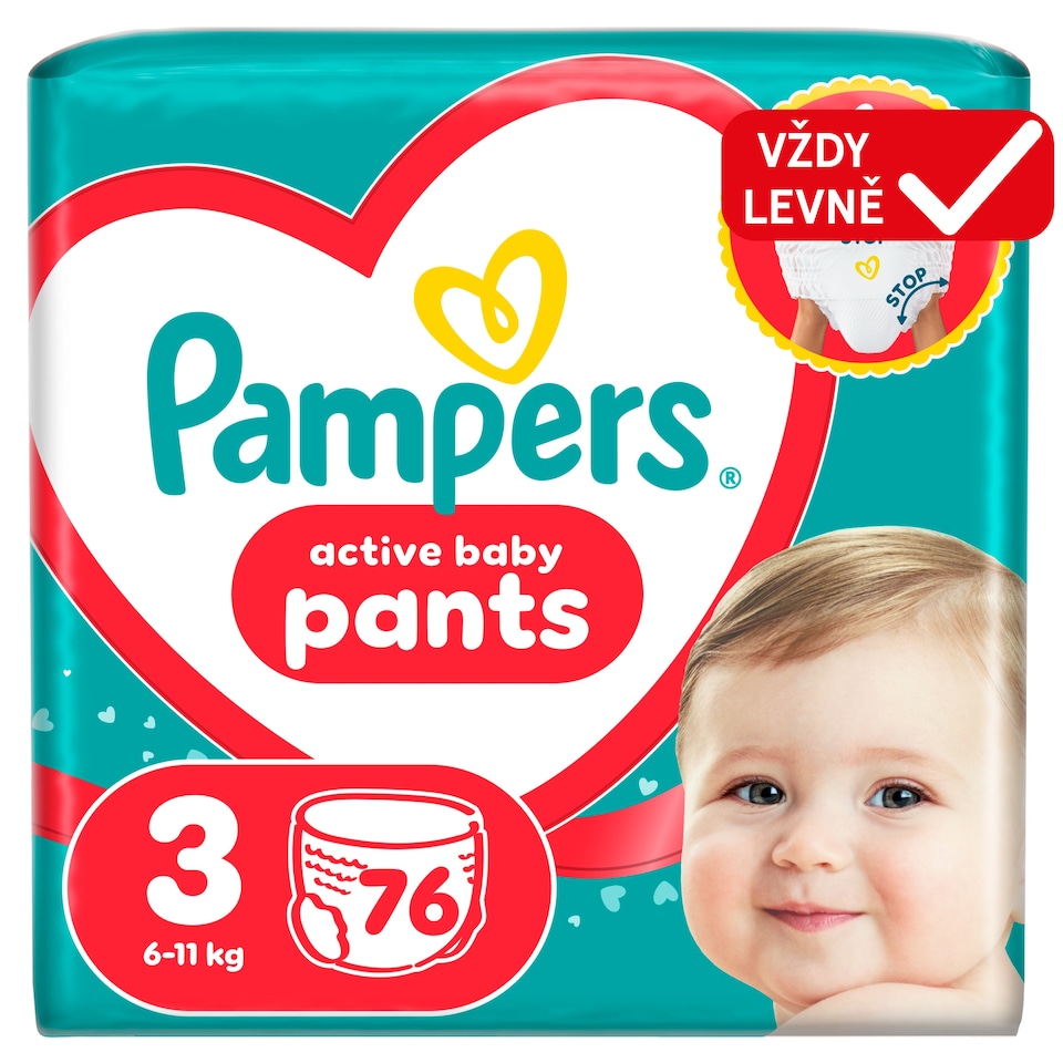 Obrázek 1 pro produkt Pampers Active Baby Plenkové Kalhotky, Velikost 3, 76 Kusů, 6kg-11kg