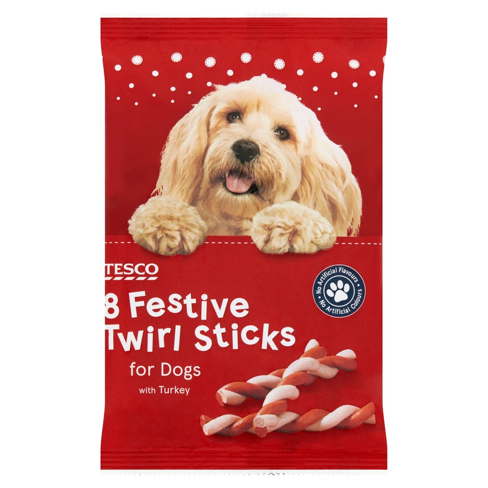 Tesco 8 Festive Twirl Sticks For Dogs, Turkey 140G