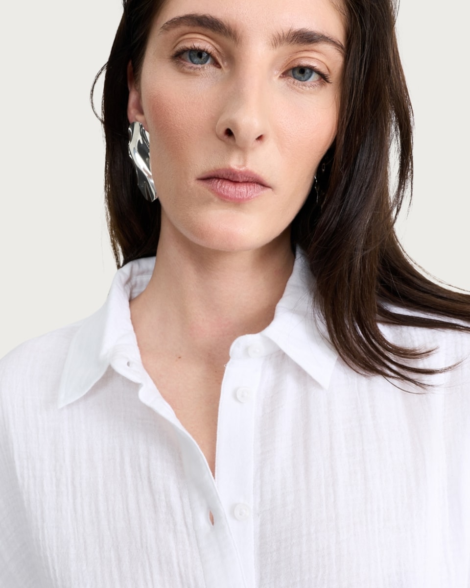 image 1 of F&F Pure Cotton Double Cloth Long Sleeved Shirt in White
