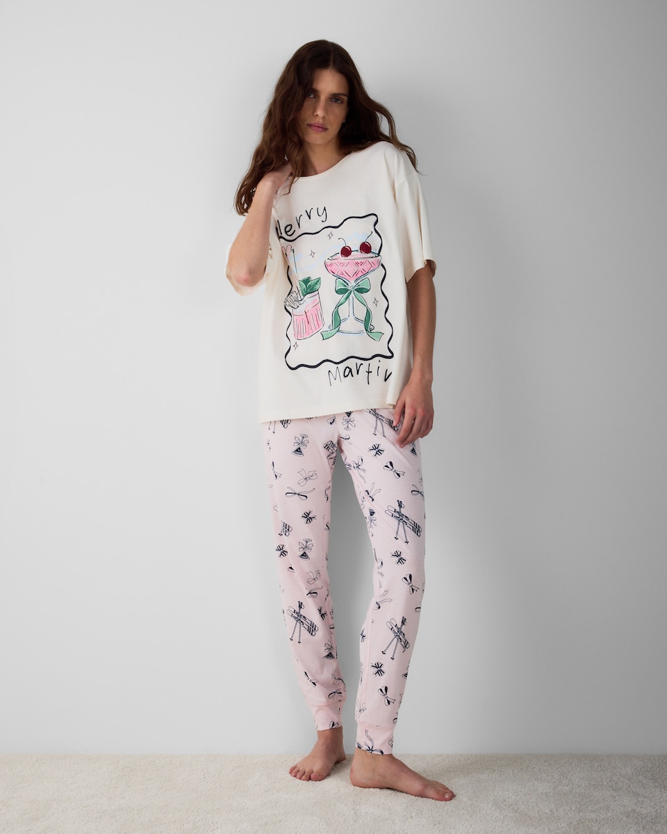 image 1 of Christmas Pure Cotton Pyjama Bottoms in Pink