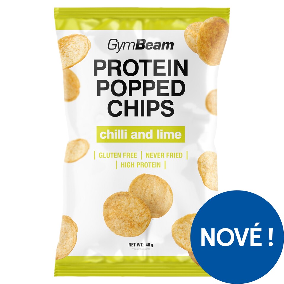 GymBeam Slané pufované chipsy s hrachovou bílkovinou s příchutí chilli a limetky 40g