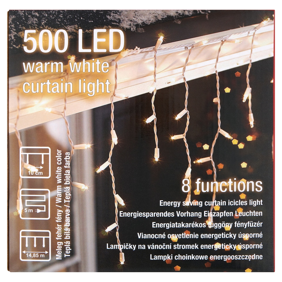 Snow Meister SM2011 500 LED meleg fehér energiatakarékos függöny fényfüzér 14,85 m  1. kép