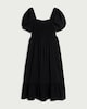 image 4 of F&F Shirred Puff Sleeved Midi Dress in Black