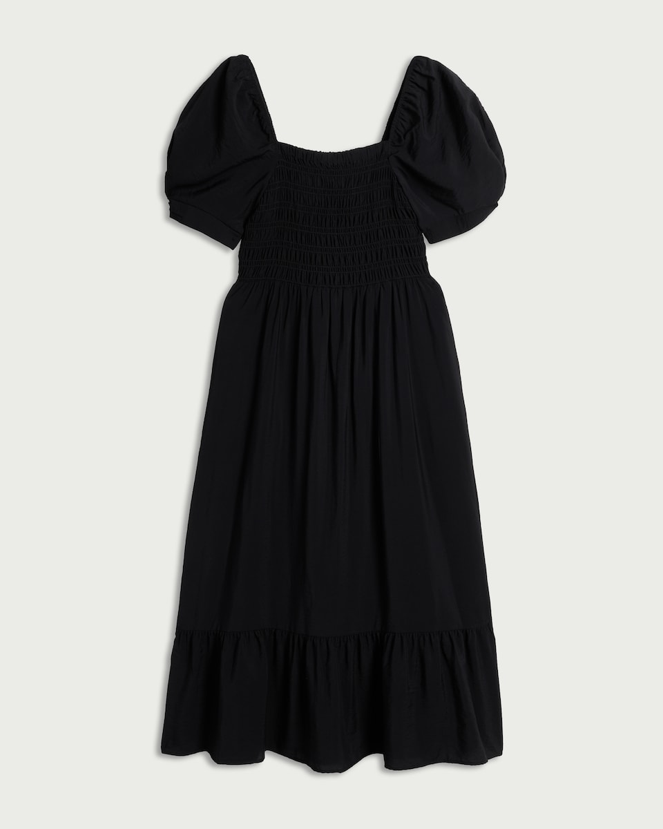 F&F Shirred Puff Sleeved Midi Dress in Black