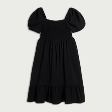 F&F Shirred Puff Sleeved Midi Dress in Black