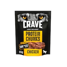 Crave Natural Grain Free Protein Chunks Adult Dog Treat Chicken 55g