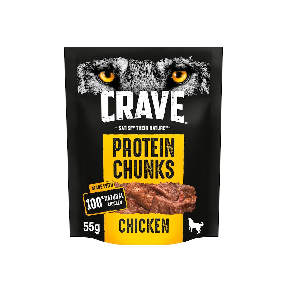 image 1 of Crave Natural Grain Free Protein Chunks Adult Dog Treat Chicken 55g