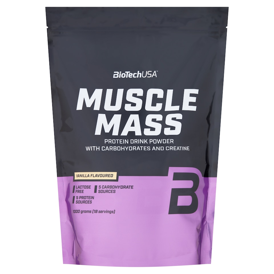 BioTechUSA Muscle Mass vanília ízű fehérje italpor szénhidrátokkal és kreatinnal 1000 g 1. kép