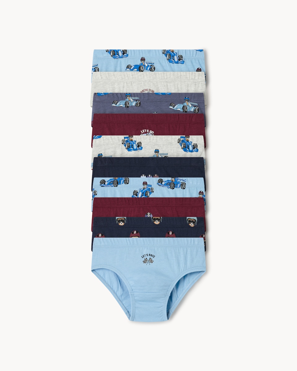 image 1 of F&F Boys 10-Pack Pure Cotton Racing Car Print Briefs in Multi