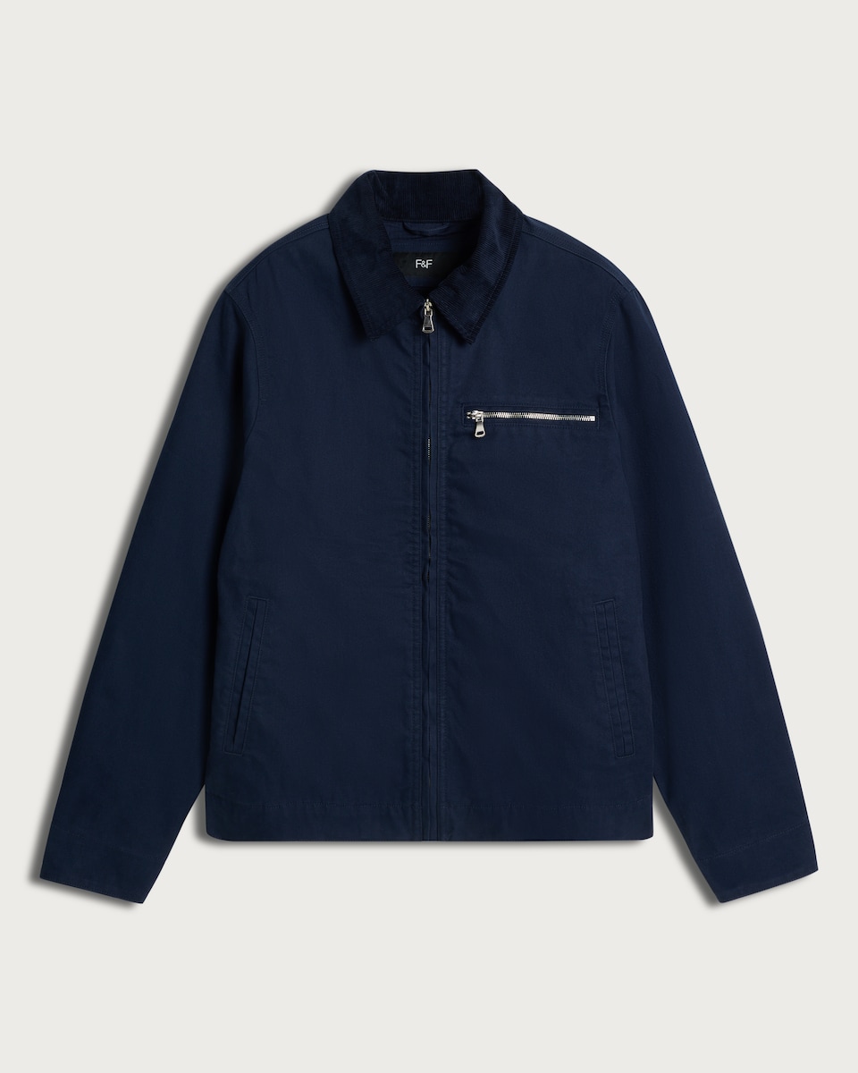 image 1 of F&F Corduroy Collar Button Up Jacket in Navy