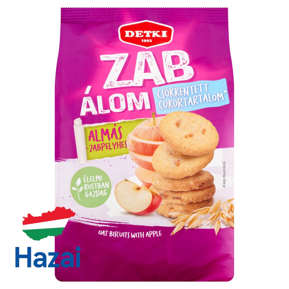 Detki Zab Álom csökkentett cukortartalmú almás-zabpelyhes omlós keksz 150 g  1. kép