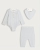 image 1 of F&F Baby 3-Piece Cotton Rich Stripe Print Henley Bodysuit, Legging and Bib Set in Blue