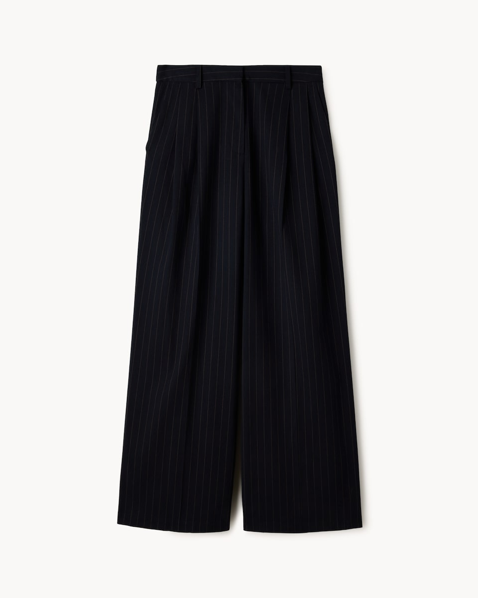 image 1 of F&F Pleated Pinstriped Wide Leg Co-ord Trousers in Navy