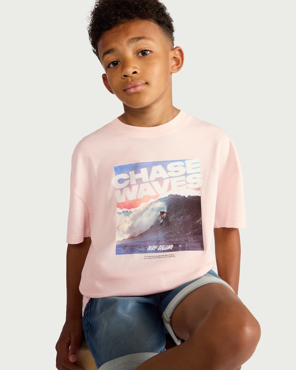 image 1 of F&F Boys Pure Cotton Oversized Fit T-Shirt in Pink