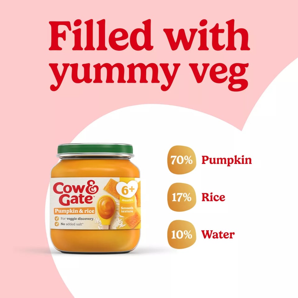 image 1 of Cow & Gate Pumpkin Rice Baby Food Snack Jar 6+ Months 125g