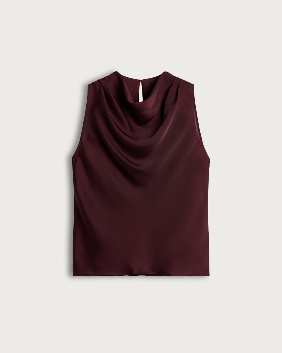 image 1 of F&F Satin Cowl Neck Sleeveless Blouse in Burgundy