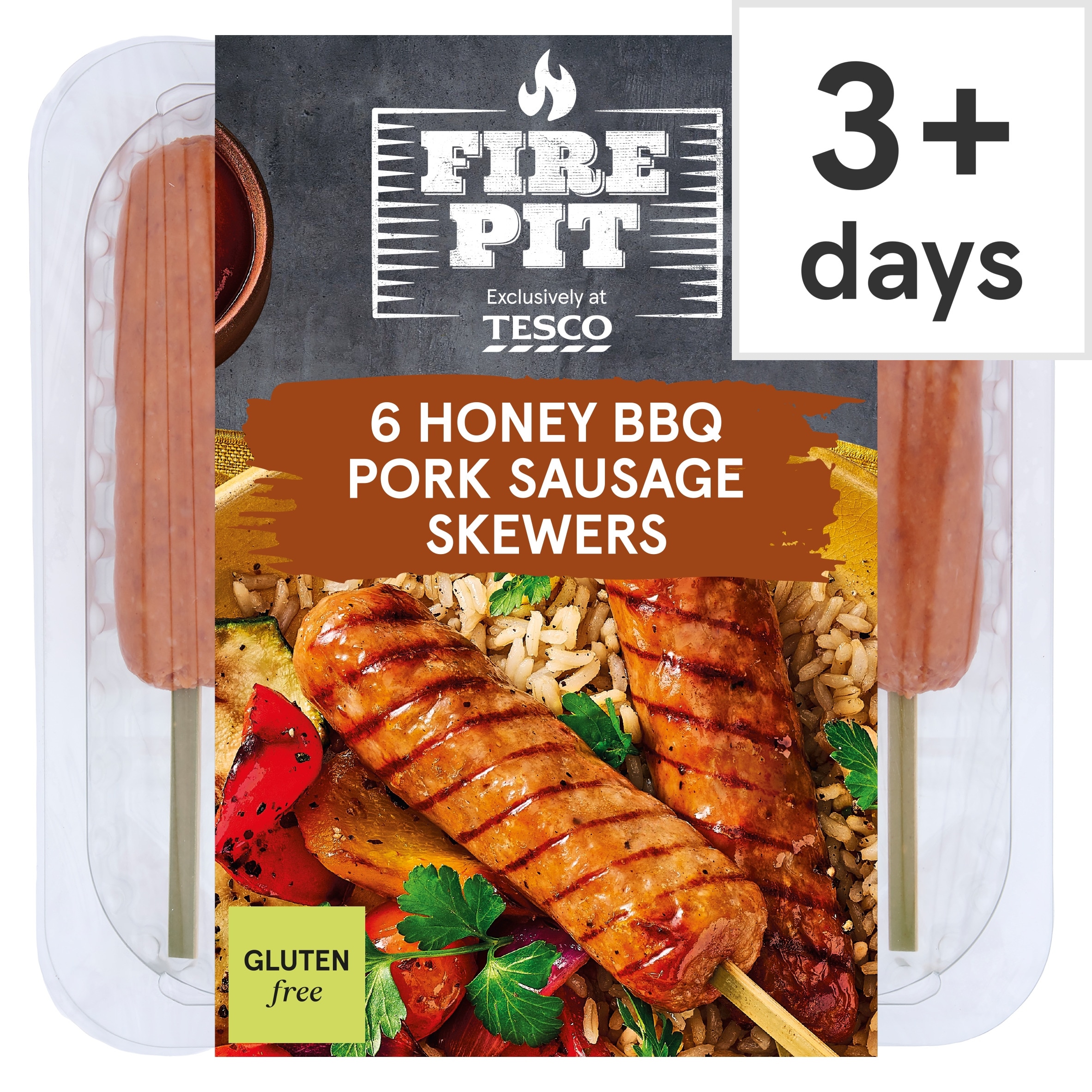 Tesco FIRE PIT 6 Honey BBQ Pork Sausage Skewers 450g