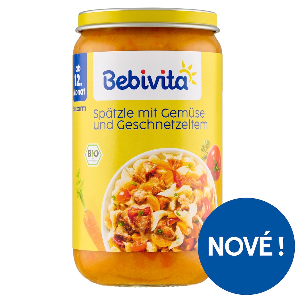 Obrázek 1 pro produkt Bebevita Bio špecle, zelenina a vepřové nudličky 250g