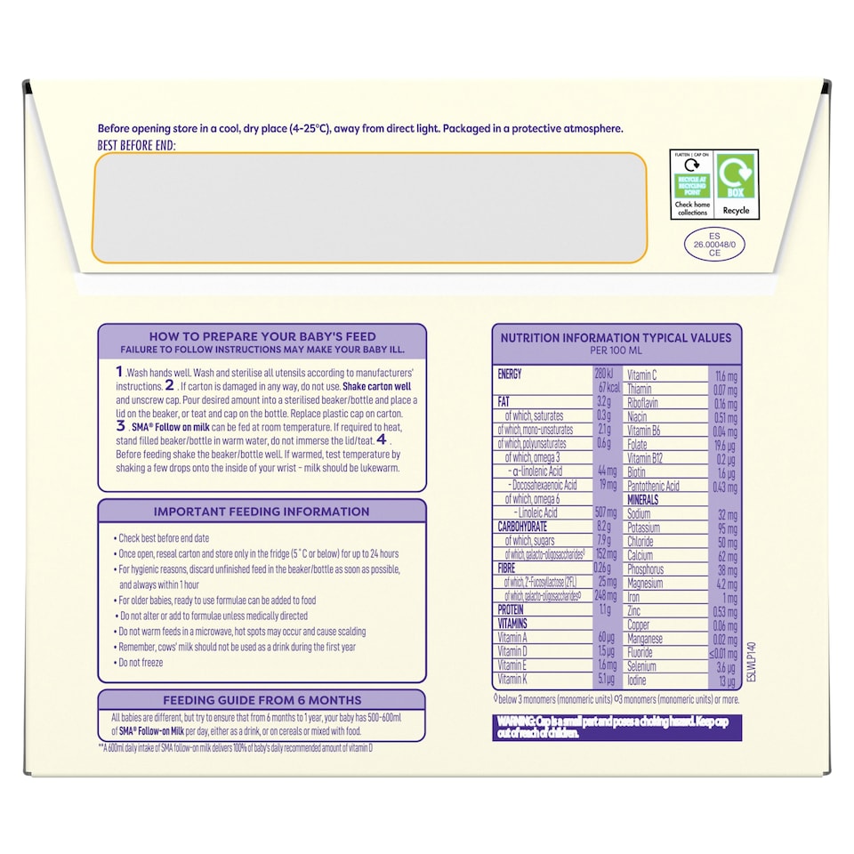 image 1 of SMA Follow On Baby Milk Formula Liquid Ready to Feed 6+ months 6x200ml