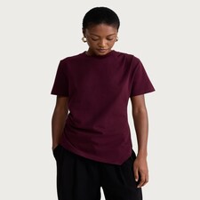 F&F Pure Cotton Asymmetric Hem Ruched Short Sleeved Top in Burgundy