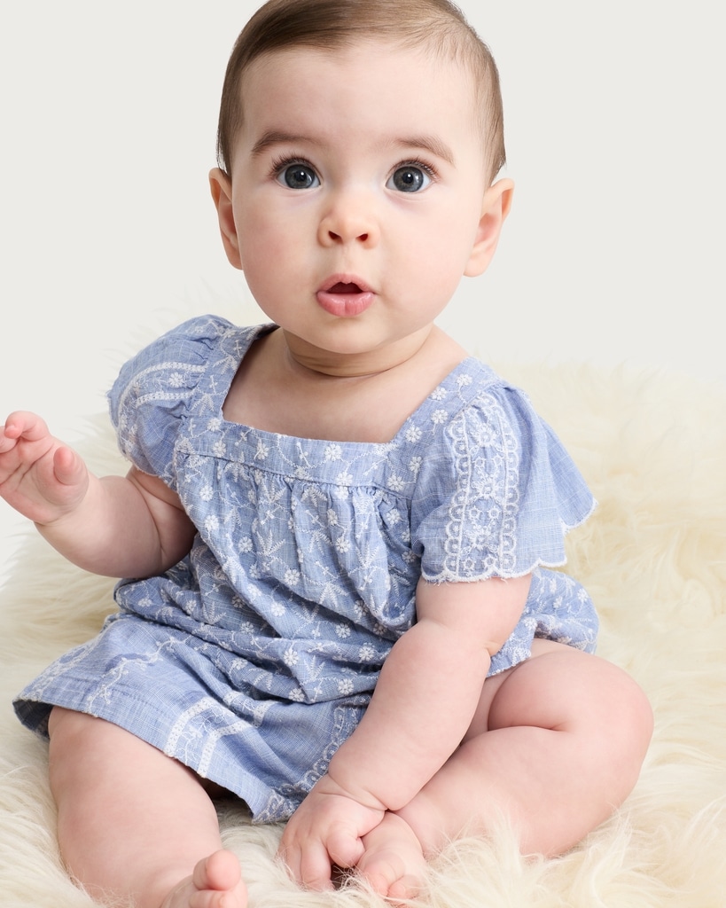 F&F Baby Pure Cotton Embroidered Top and Shorts Set in Blue