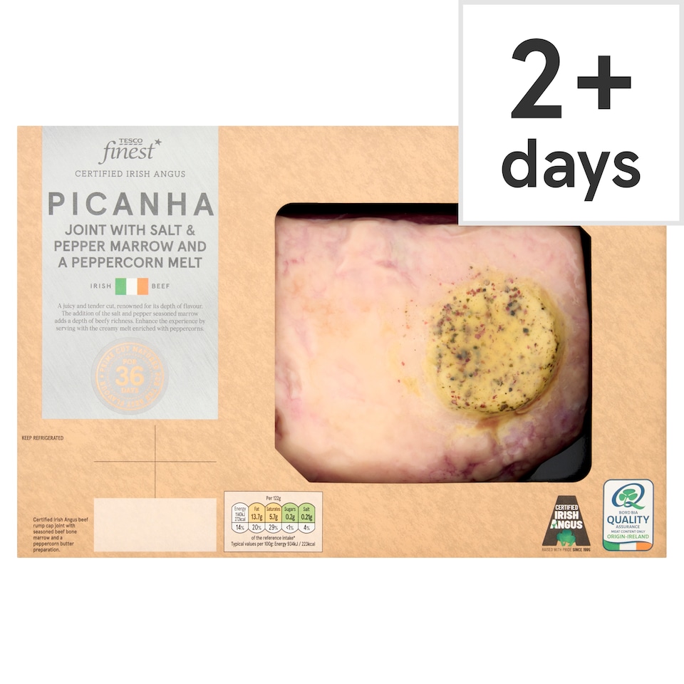 Tesco Finest Certified Irish Angus Picanha Joint with salt & pepper marrow and a peppercorn melt  575g - 825g