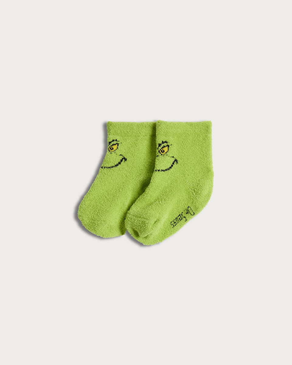The Grinch Print Textured Cosy Socks in Green