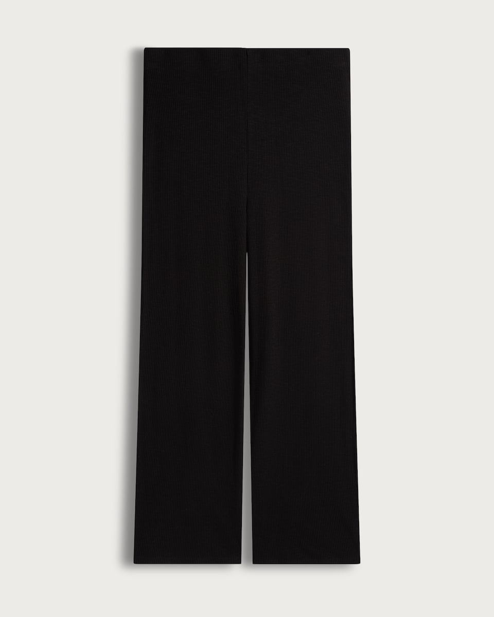 image 1 of F&F Cotton Blend Ribbed Wide Leg Trousers in Black