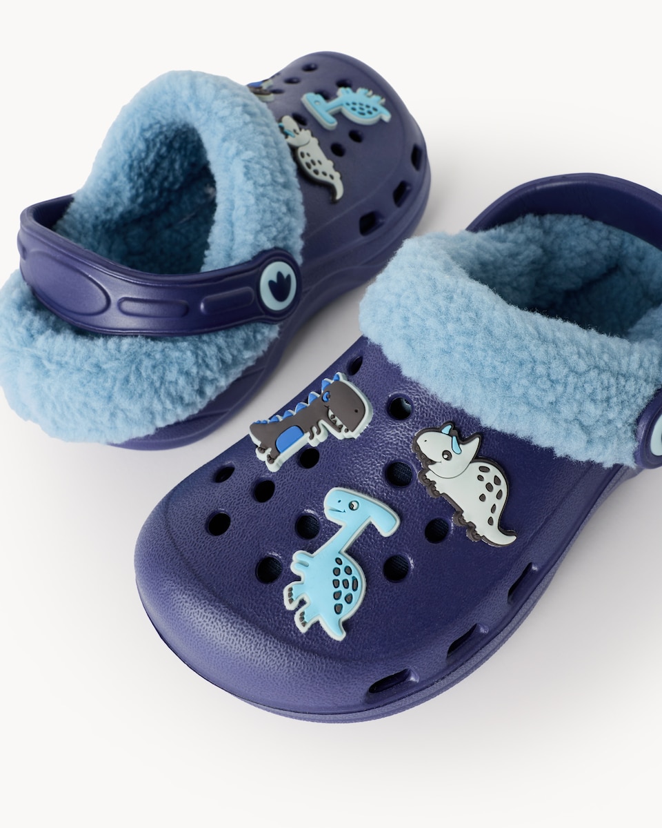 image 1 of F&F Fleece Lined Dinosaur Clogs in Blue