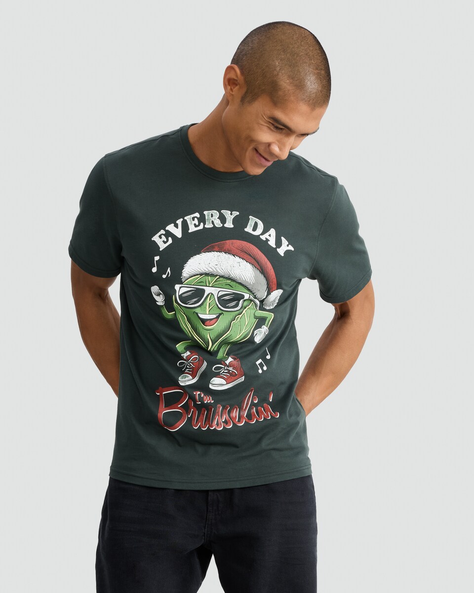 image 1 of F&F Pure Cotton Every Day I'm Brusselin' T-Shirt in Green