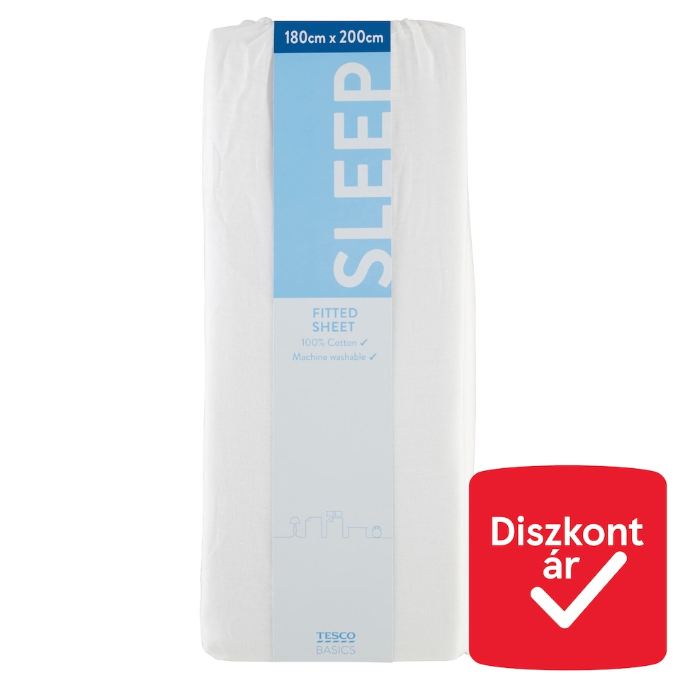Tesco Basics fehér gumis lepedő 180 cm x 200 cm