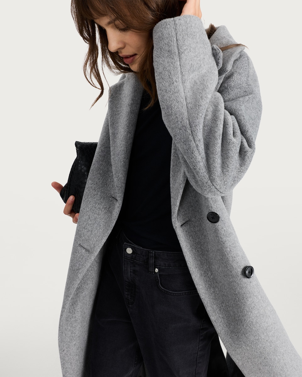 image 1 of F&F Double Breasted Long Coat with Wool in Grey