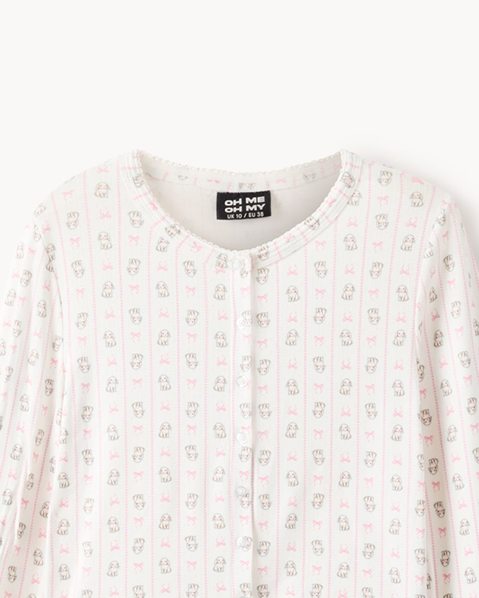 image 1 of OH ME OH MY Bunny Cardigan, Shorts and Bag Pyjama Set in Pink