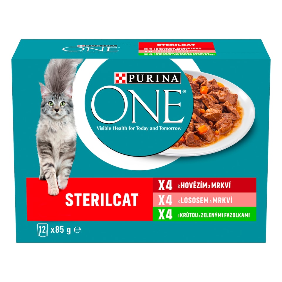 obrázok 1 z Purina ONE Sterilised kapsičky pre mačky hovädzie, losos, morka v šťave 12 × 85 g