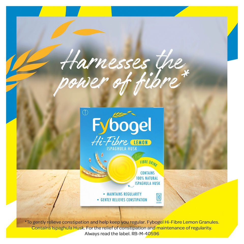 image 1 of Fybogel Hi-Fibre Lemon Laxative Drink Constipation Relief Sachets 10s
