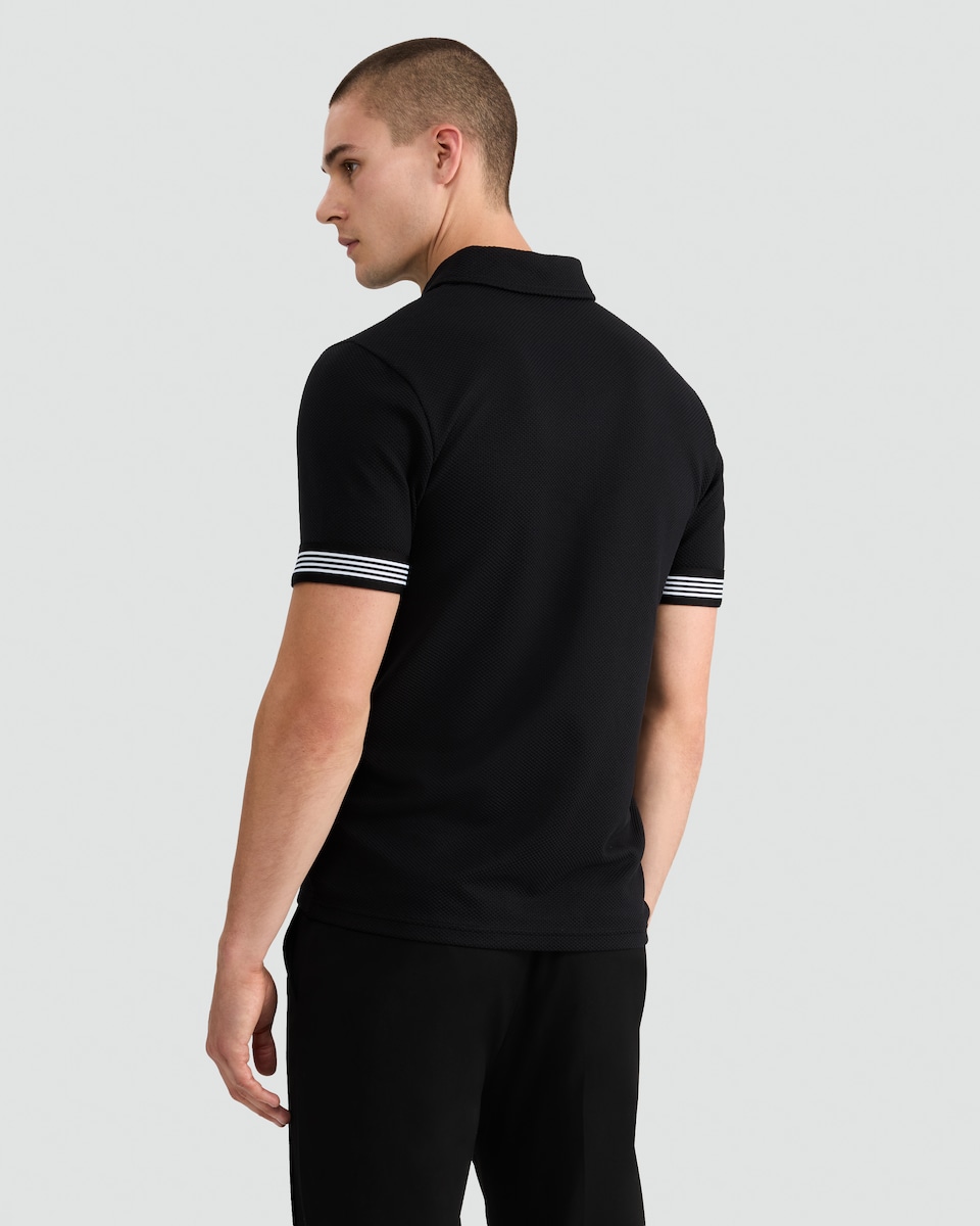 image 1 of The F&F Edit Textured Zip Neck Polo Shirt in Black