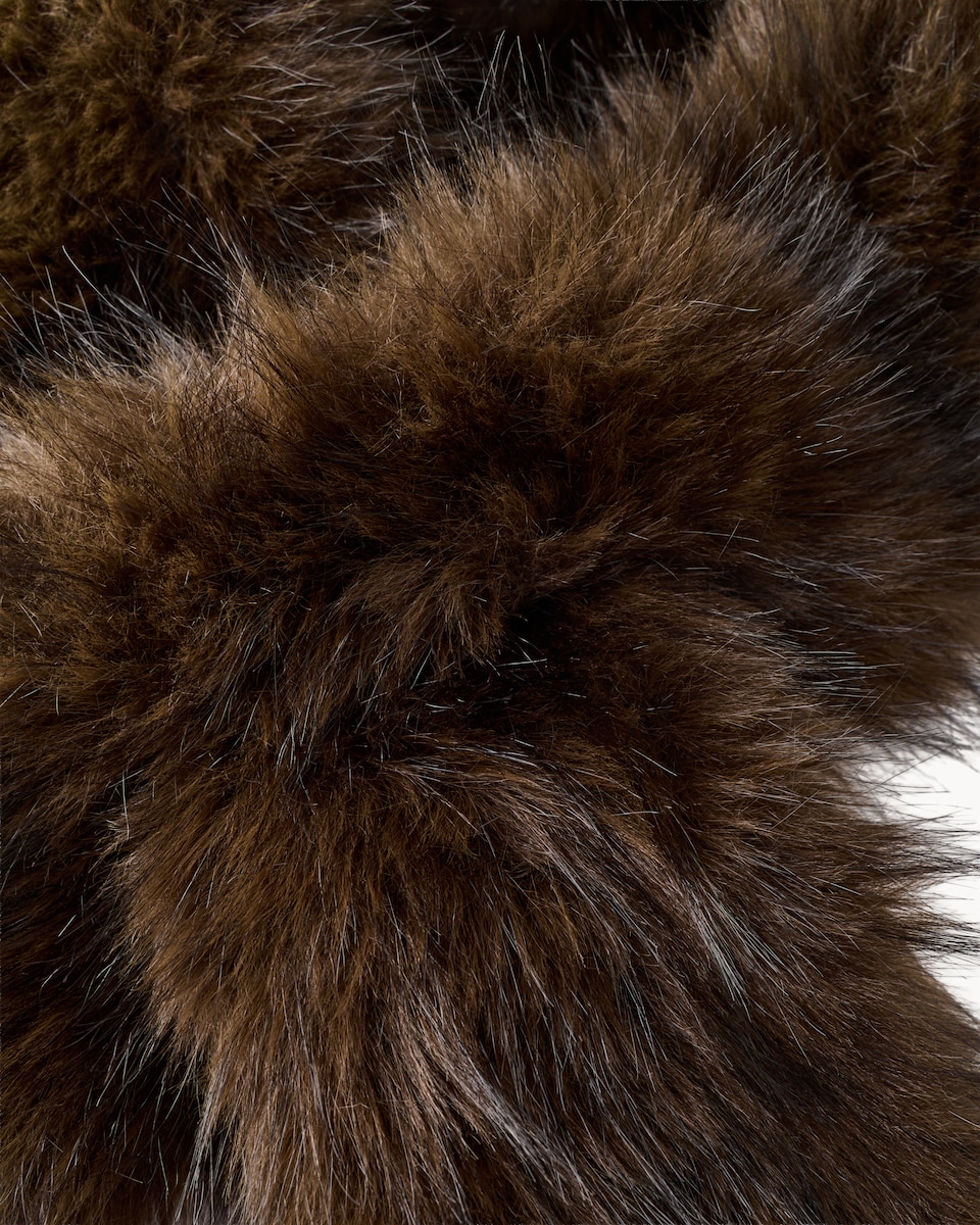 image 1 of F&F Faux Fur Pull Through Scarf in Brown