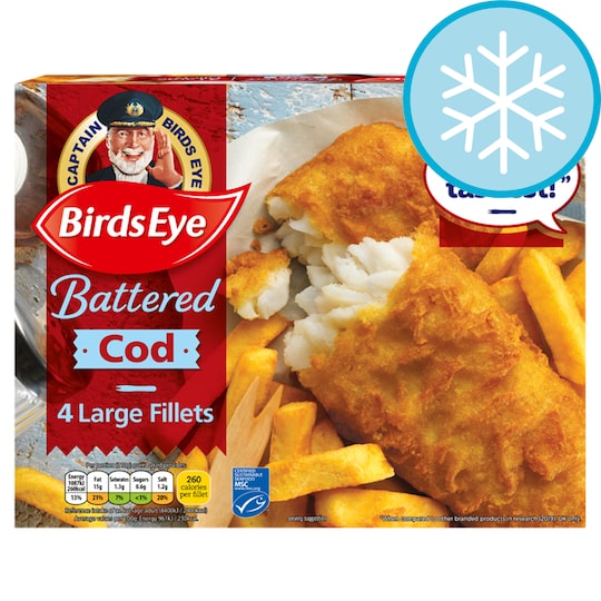 Birds Eye 4 Large Battered Cod Fillets 440G Tesco Groceries