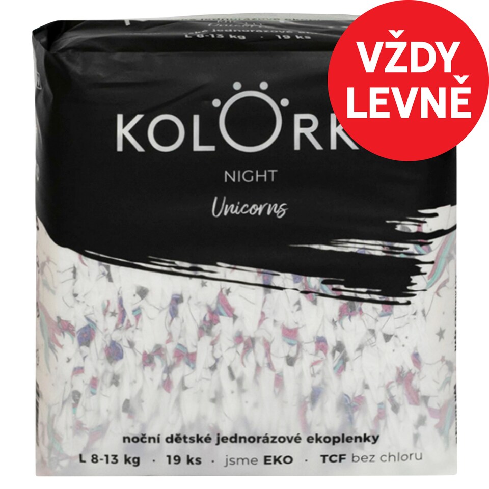 image 1 of Kolorky Night Unicorns Night Children's One-Use Eco-Diapers L 8-13 kg 19 pcs