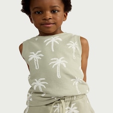 F&F Boys 2-Piece Pure Cotton Palm Tree Print Vest and Shorts Set in Green